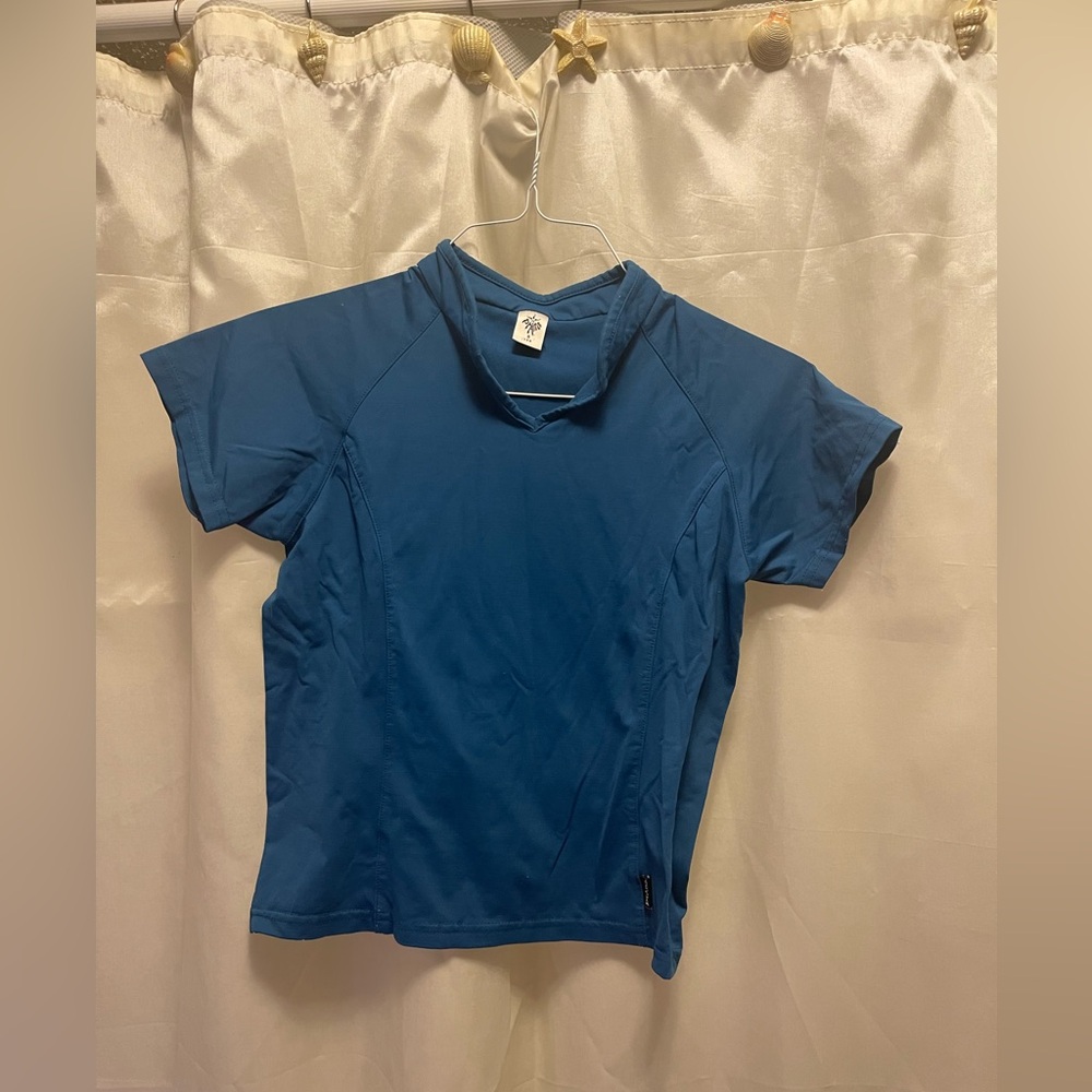 Prana size small swim shirt, blue, made in USA